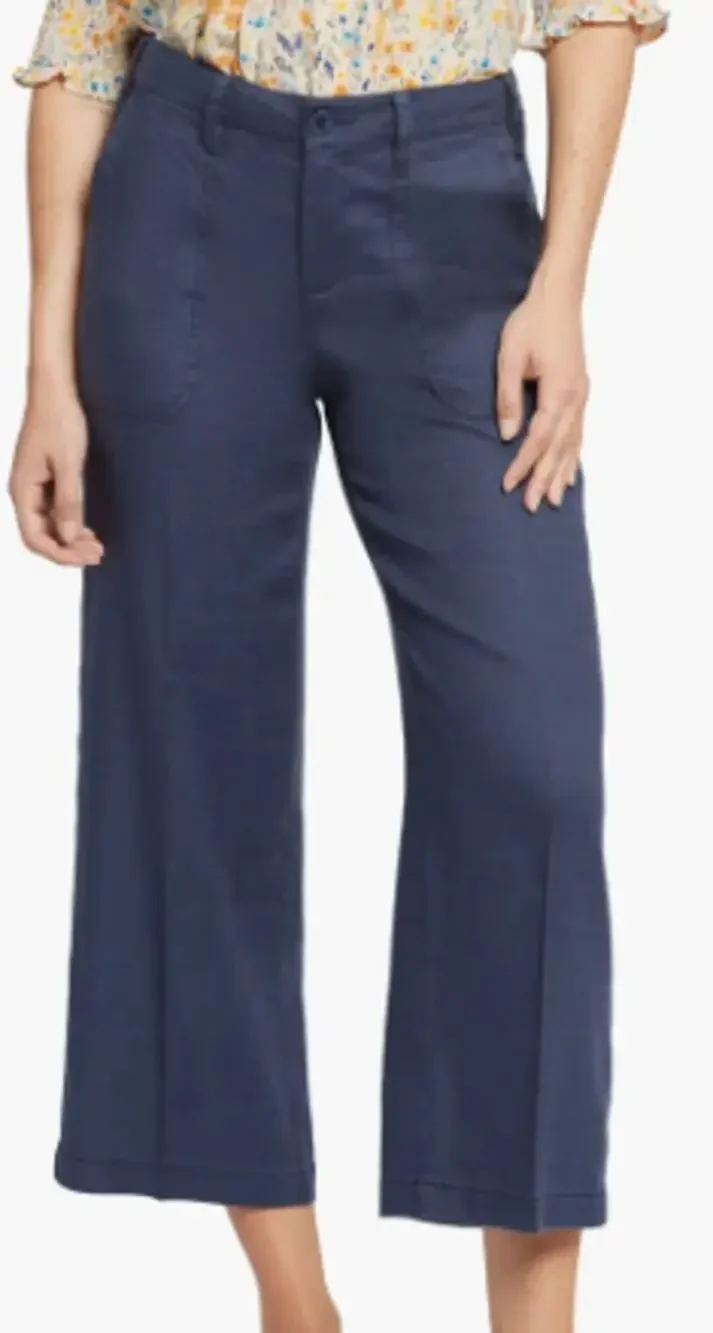NYDJ Blue Linen Blend Wide Leg Cropped Pants sz 4